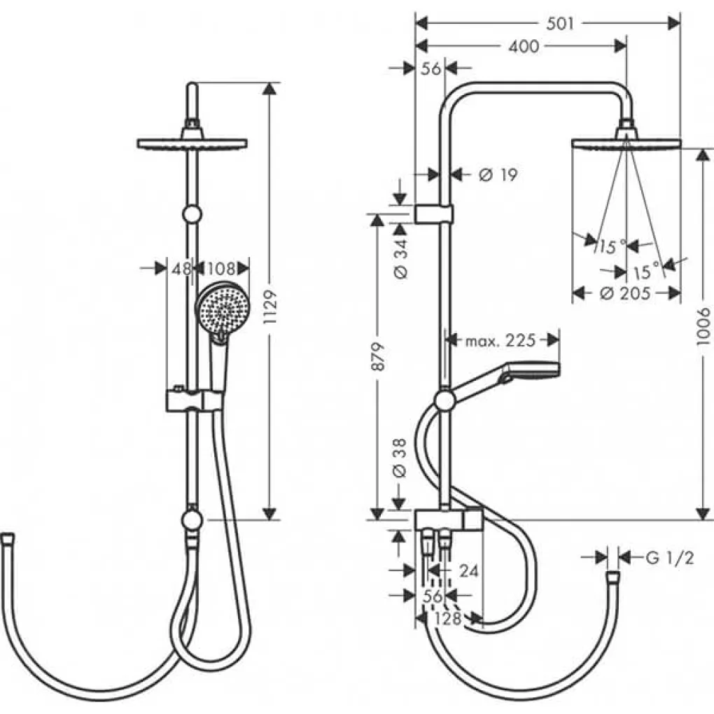 Душевая система Hansgrohe Vernis Blend Showerpipe Reno 220 с термостатом хром (26272000)- Фото 2